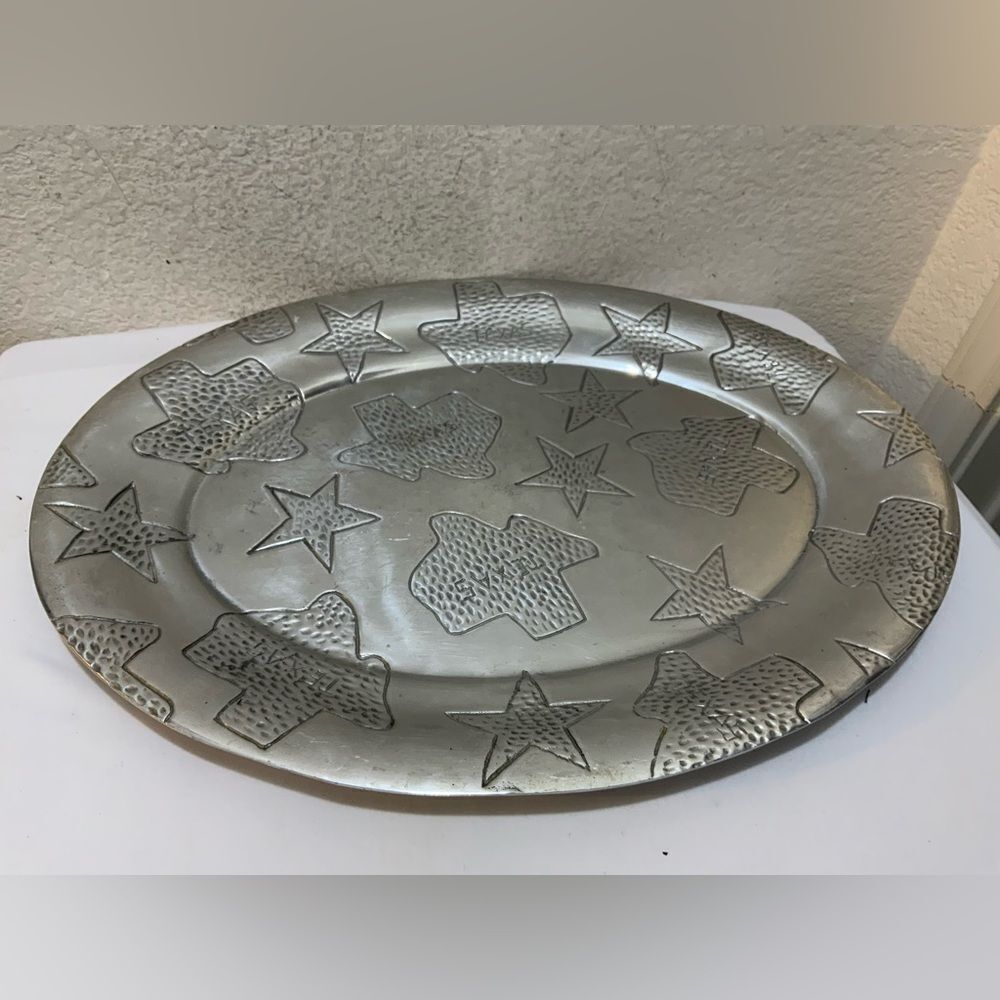 Texas map embossed pewter large siver plate tray